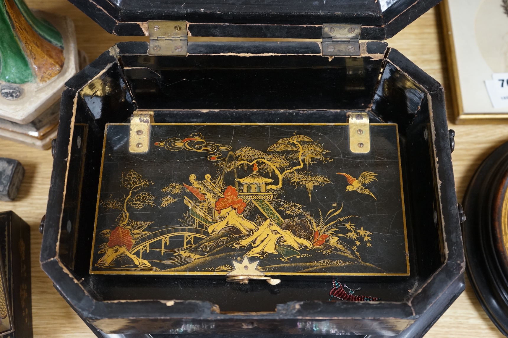 A group of 19th/20th century Chinese lacquer boxes, the largest 34cm wide